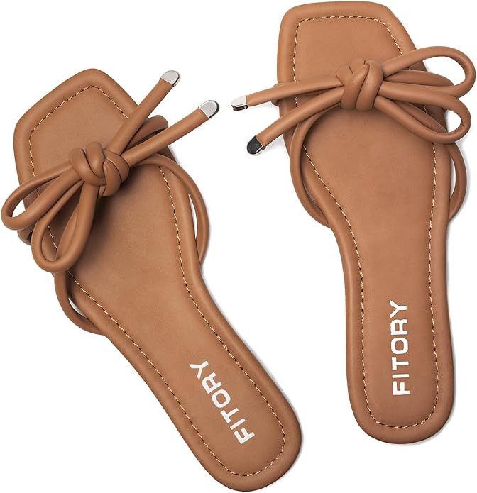 FITORY Women's Flat Sandals Square Open Toe Thong with Cute Knot for Summer Size 6-11 | Amazon (US)
