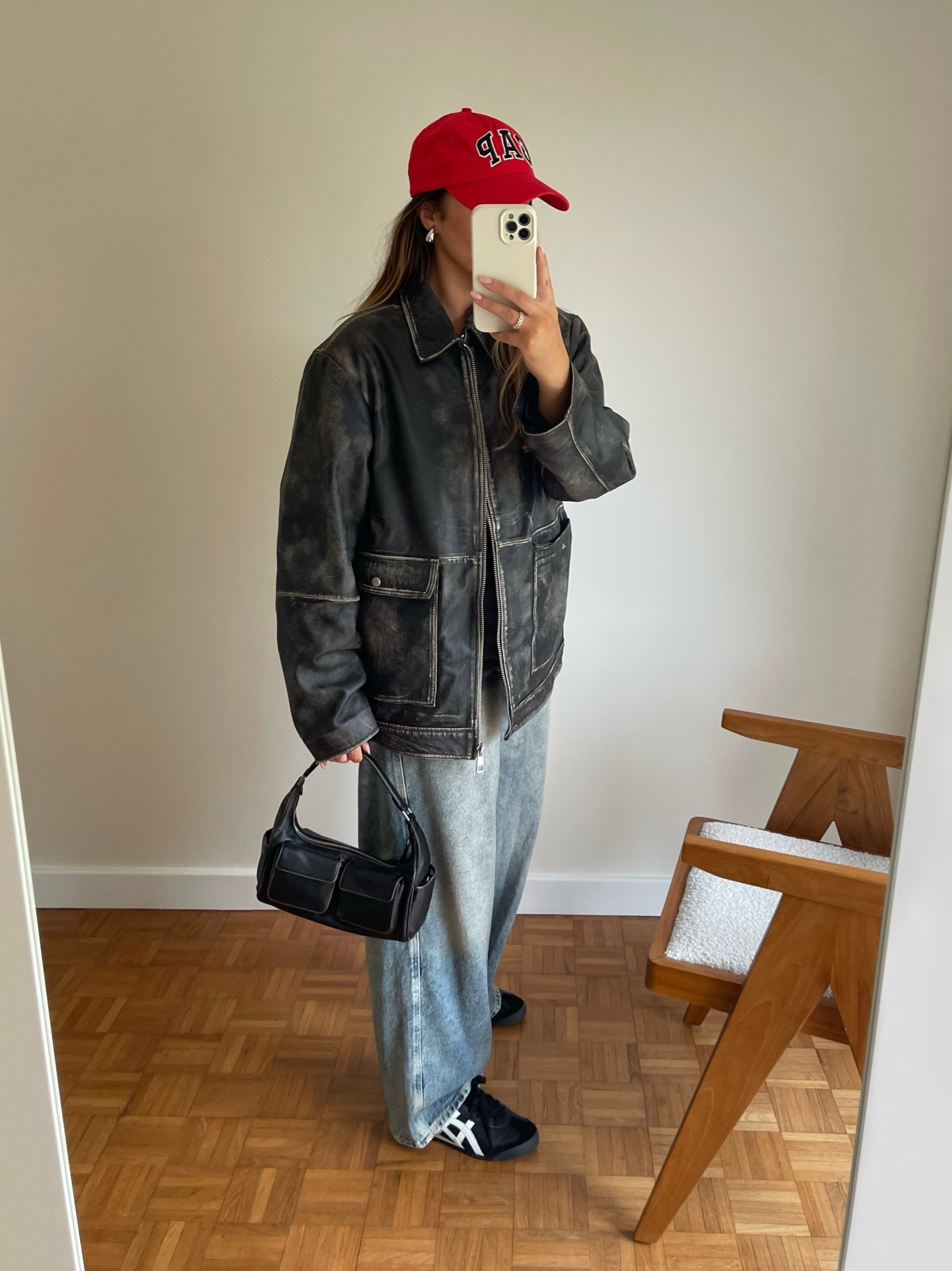 leather jacket, red, autumn style, aw fashion, baggy jeans, onitsuka tiger trainers sneakers 

#LTKSeasonal