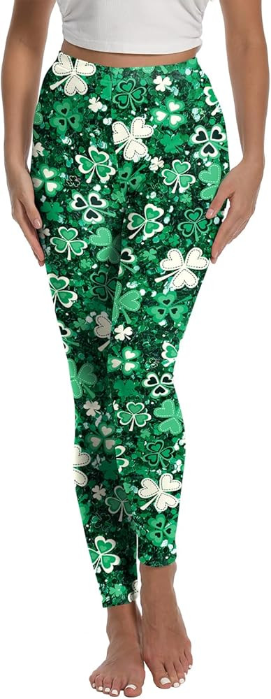 St Patrick's Day Women Leggings Print Shamrock Clover Irish Pants | Amazon (US)