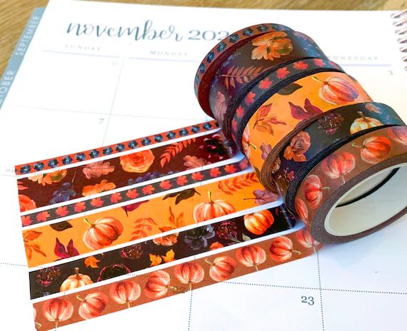 Thanksgiving Fall Autumn Floral Leaves Washi Tape. Planner Stickers Washi November 2020 Planner E... | Etsy (US)