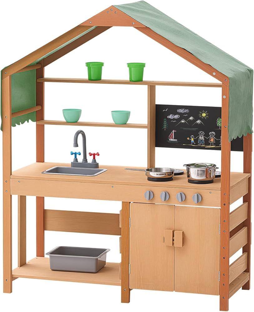 VEVOR Mud Kitchen with Canopy, Fir Wood Play Kitchen for Toddlers with Accessories, Mud Kitchen f... | Amazon (US)