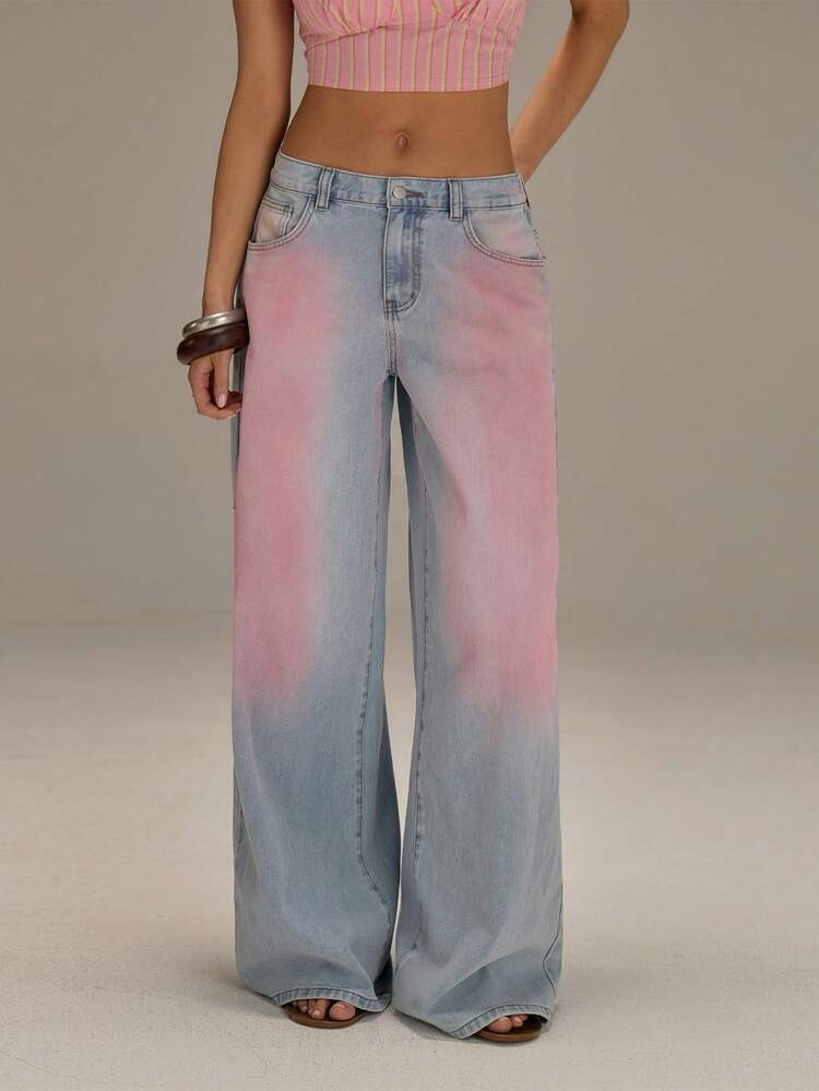 Ath\u00eeral Denim Women's Pocket Loose Wide Leg Casual Versatile Denim Pants | SHEIN