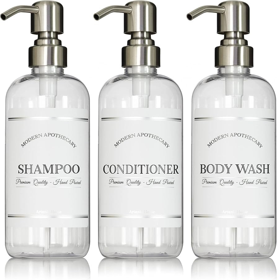 Clear Refillable Shampoo and Conditioner Bottles - Body Wash, Shampoo and Conditioner Dispenser -... | Amazon (US)