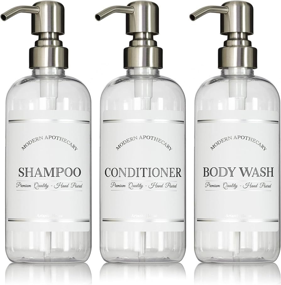 Clear Refillable Shampoo and Conditioner Bottles - Body Wash, Shampoo and Conditioner Dispense... | Amazon (US)
