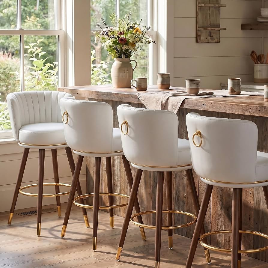 SeekFancy 24 Inch White Leather Swivel Counter Bar Stools Set of 4 | Amazon (US)