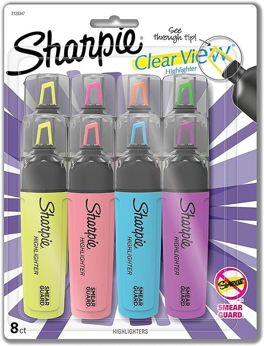 SHARPIE Highlighter, Clear View Highlighter with See-Through Chisel Tip, Tank Highlighter, Assort... | Amazon (US)