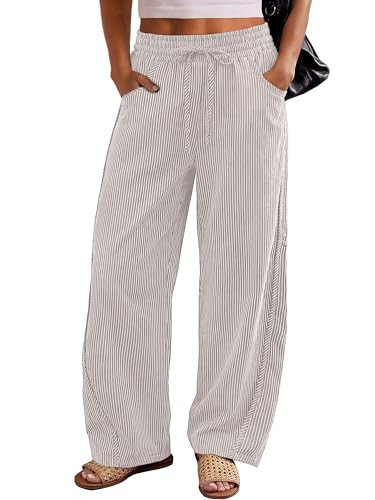 ANRABESS Womens Striped Barrel Casual Pants 2026 Trendy Summer Elastic Drawstring Baggy Lounge Wi... | Amazon (US)