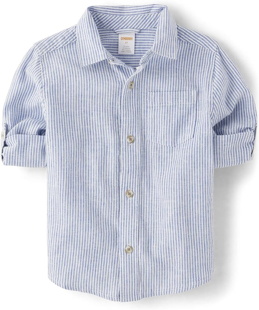 Gymboree Boys' and Toddler Long Sleeve Linen Button Up Shirt | Amazon (US)