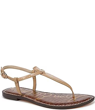 Sam Edelman Gigi Patent Leather T-Strap Flat Sandals - 6 | Dillard's