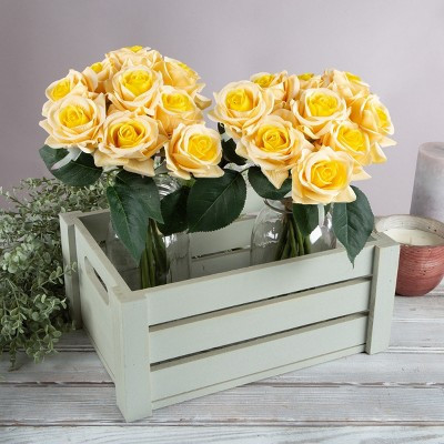 Artificial Open Rose Bundles ? 18PC Real Touch Fake 11.5-Inch Flowers with Stems for Home Décor, Wedding or Bridal/Baby Shower by Pure Garden (Yellow) | Target