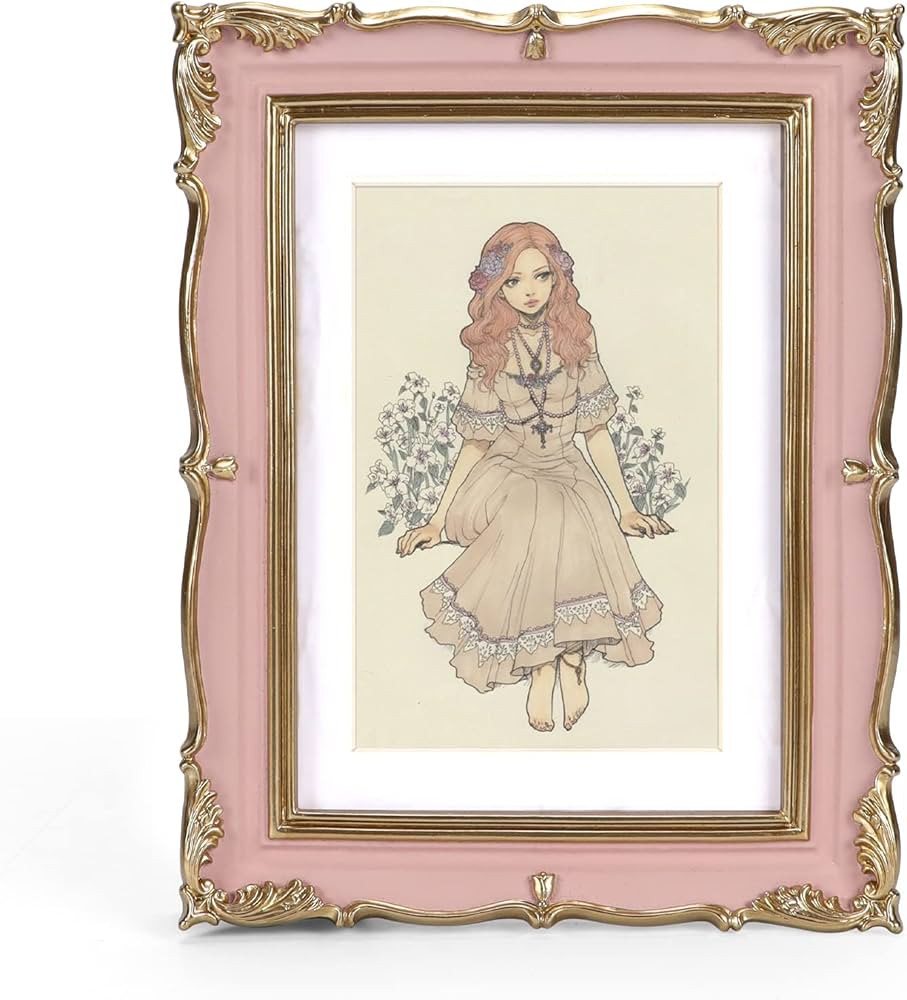PHAREGE Pink Gold Vintage Frame for 5x7 inch Picture, Ornate Antique Frame with Mat for 4x6 inch Photo, Horizontal or Vertical, Tabletop or Wall | Amazon (US)