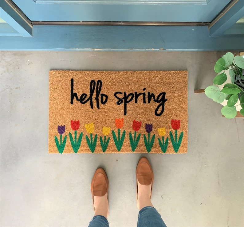 Flower Doormat, Hello Spring Welcome Mat, Front Porch Decor, New Home Gift, Spring Decor, Spring ... | Etsy (US)