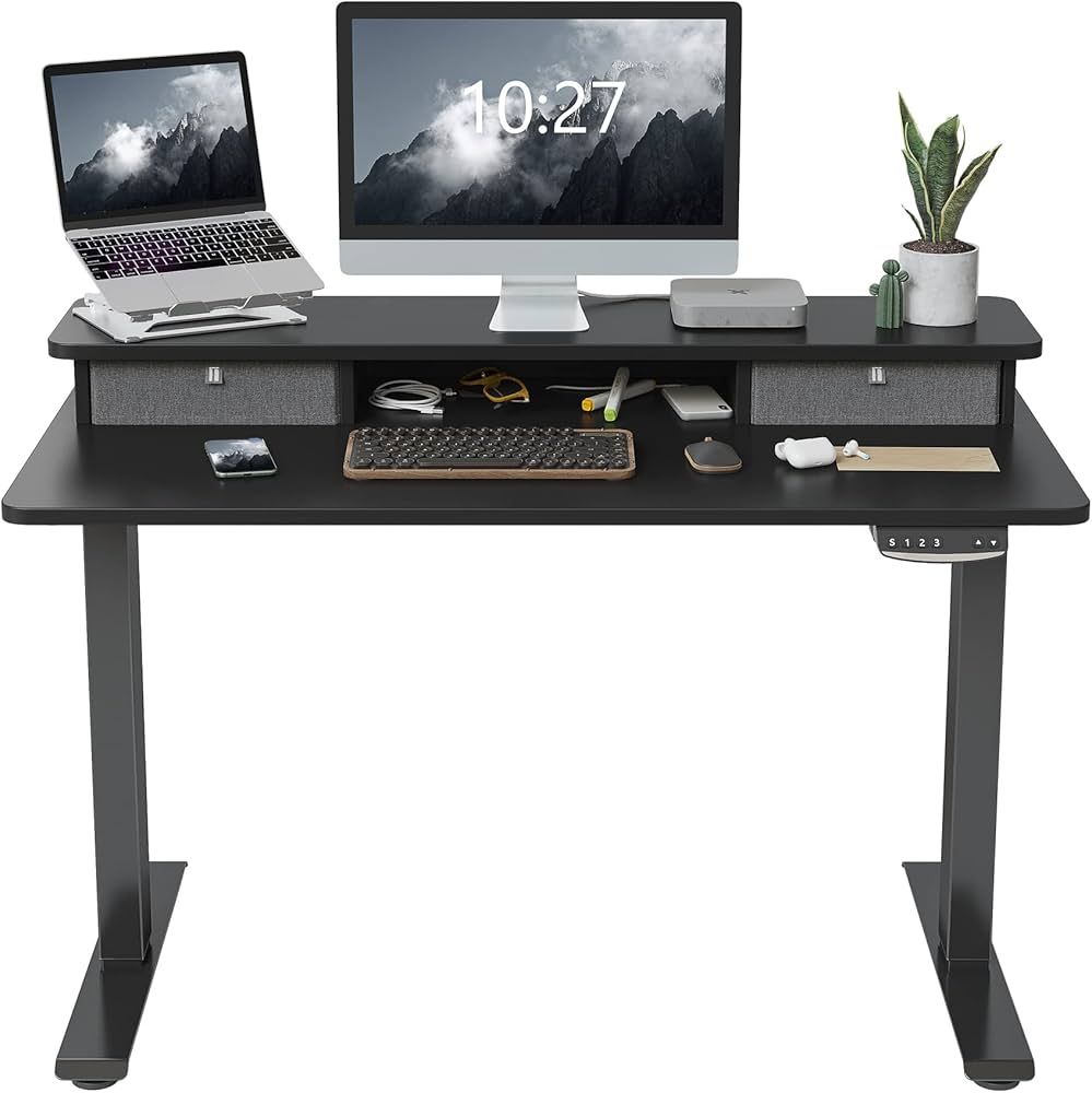 FEZIBO Height Adjustable Electric Standing Desk with Double Drawer, 40 x 24 Inch Stand Up Table w... | Amazon (US)