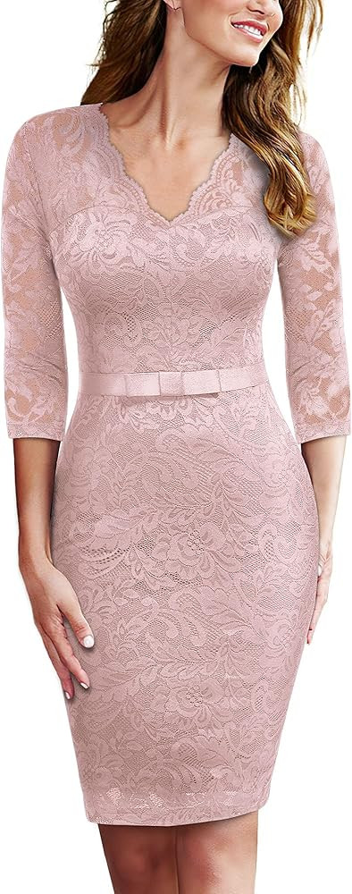 Miusol Women's Retro Floral Lace V Neck Bow Design Slim Party Dress | Amazon (US)
