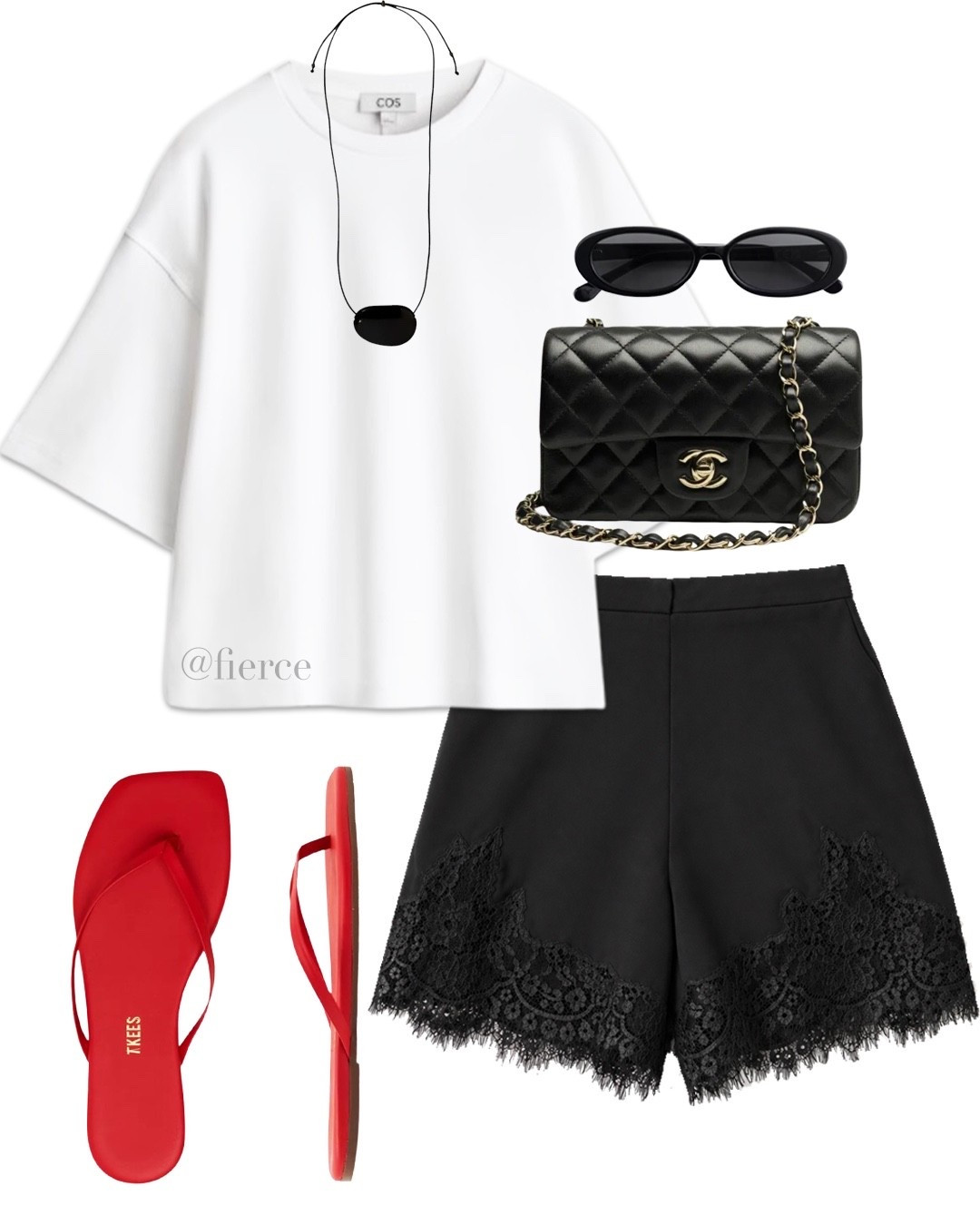 Black satin lace trim shorts oversized white tshirt red thong sandals flip flops Chanel black flap bag casual chic look

#LTKuk #LTKspring #LTKsummer