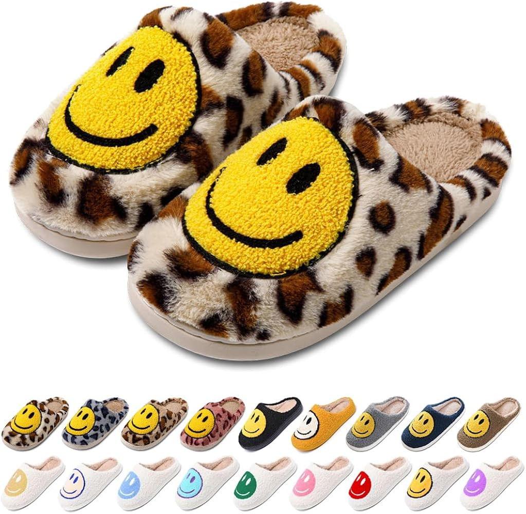 Women's Men's Retro Preppy Happy Face Slippers Comfy Warm Plush Slip-On House Slipper for Winter ... | Amazon (US)