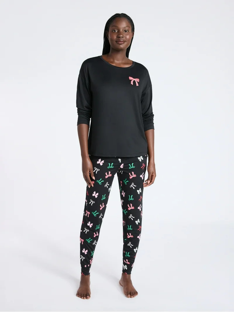 Joyspun Women's Dreamy Soft Collection Long Sleeve Sleep Top and Joggers Pajamas Set, 2-Piece, Si... | Walmart (US)