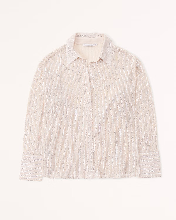 Women's Long-Sleeve Sparkle Button-Up Top | Women's | Abercrombie.com | Abercrombie & Fitch (US)