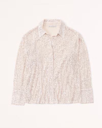 Long-Sleeve Sparkle Button-Up Top | Abercrombie & Fitch (US)