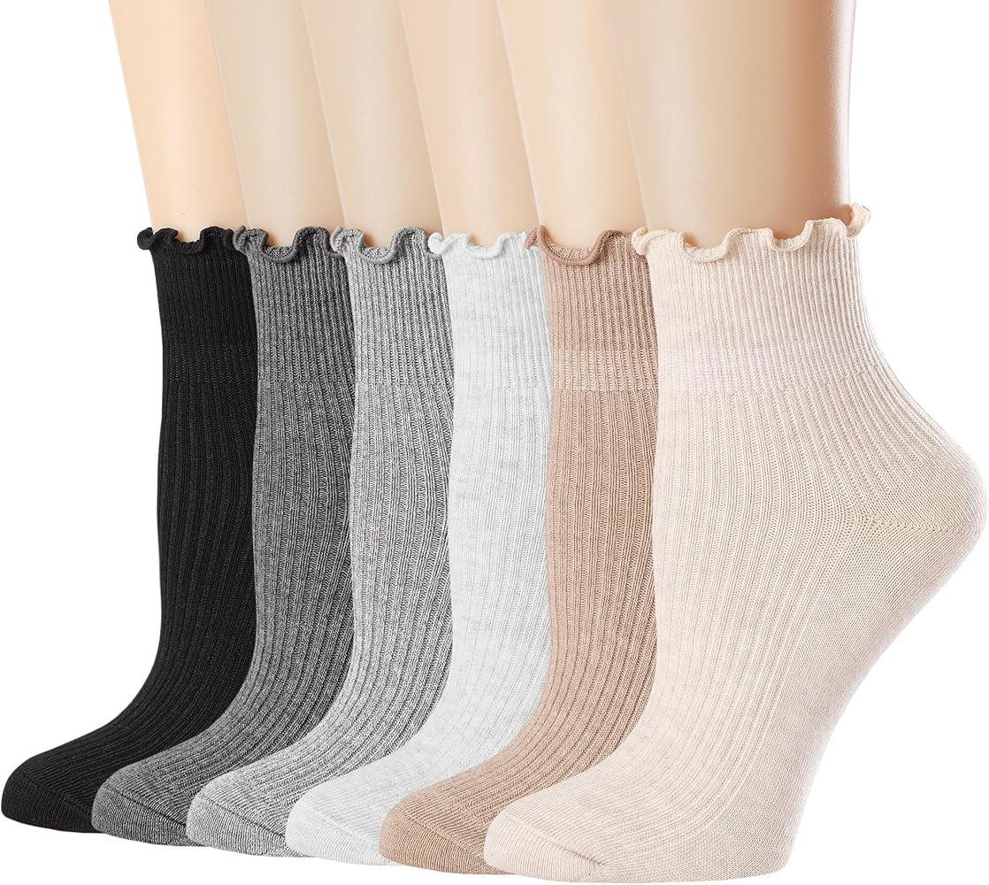 Mcool Mary Womens Ruffle Socks, Cute Ankle Breathable Knit Cotton Frilly Sock 6 Pack | Amazon (US)