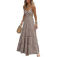 Caracilia Summer Maxi Dresses for Women Spaghetti Strap Back Smocked A Line V Neck Casual Long Dr... | Amazon (US)