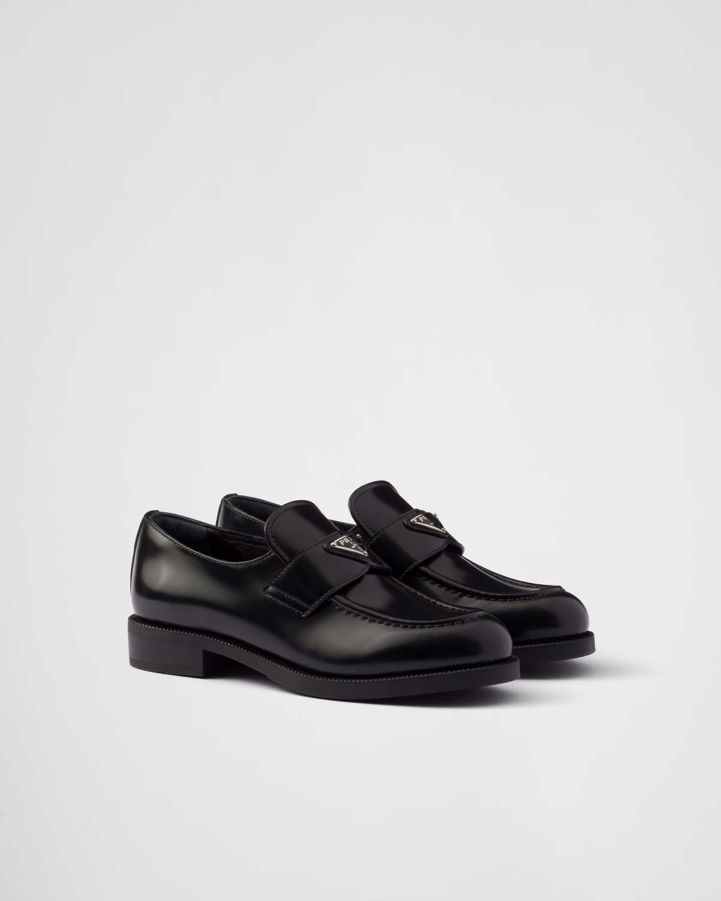 Brushed leather loafers | Prada US