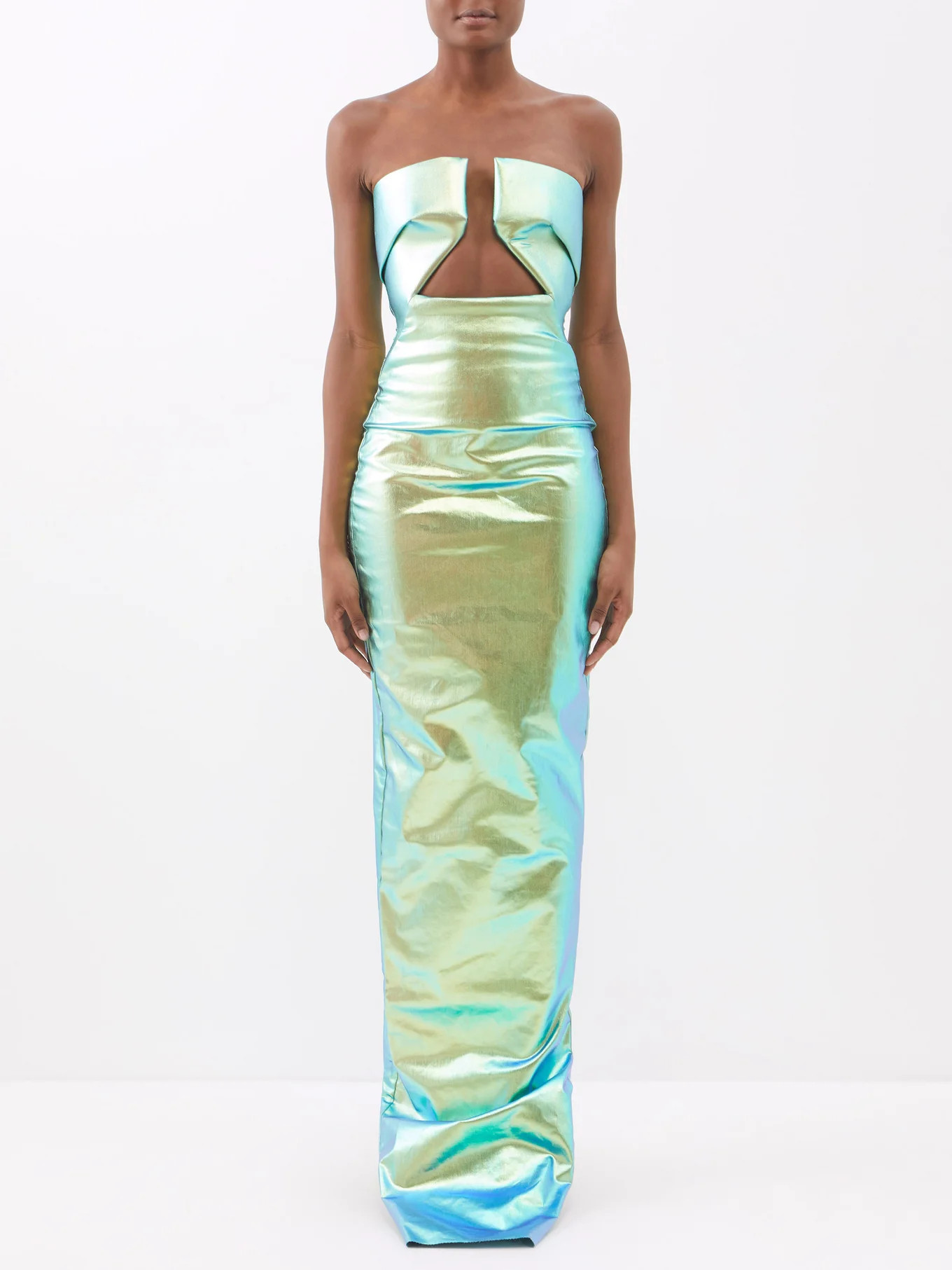Prong cutout iridescent-denim gown | Matches (US)
