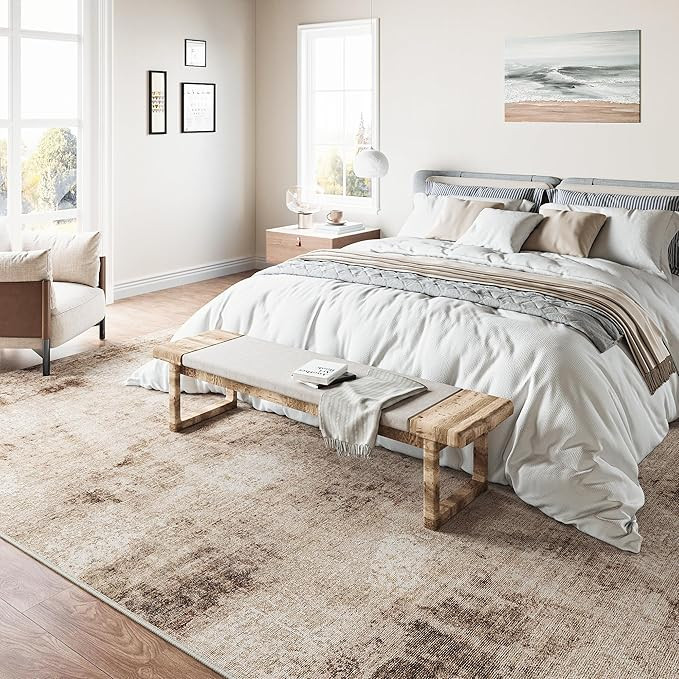 6x9 Washable Area Rug Brown Neutral Abstract Living Room Bedroom Large Throw Rug Non Slip Soft Lo... | Amazon (US)