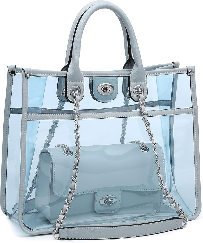 Large Clear Tote Bags for Women Travel Handbag Transparent Purse 2 Sets PVC Top Handle Shoulder C... | Amazon (US)