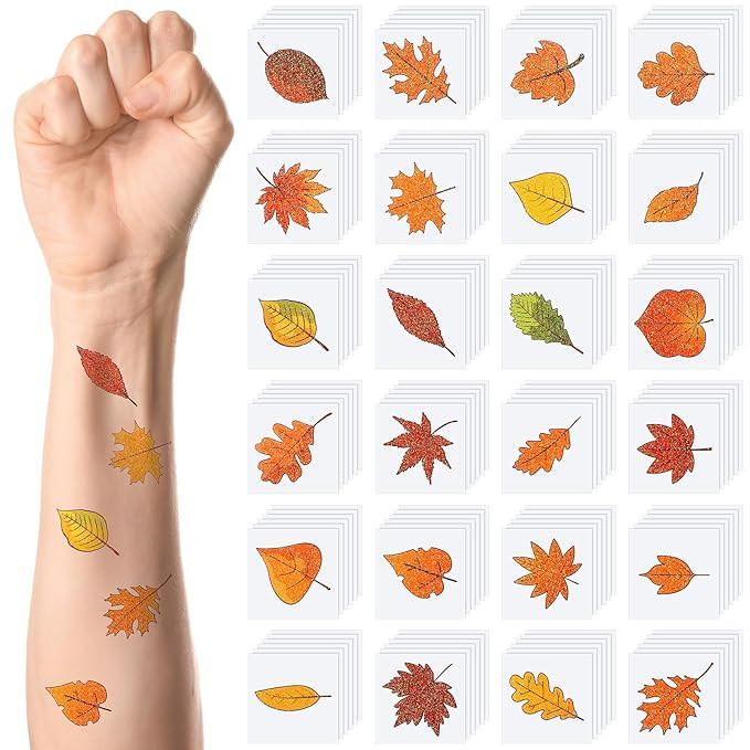 Nosiny 240 Pcs Fall Glitter Temporary Tattoos - Maple Leaves Stickers Autumn Tattoo Sticker Fall ... | Amazon (US)