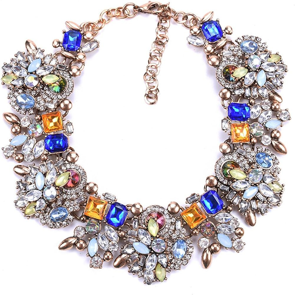 Bib Statement Necklace Colorful Glass Crystal Collar Choker Necklace for Women Fashion Accessorie... | Amazon (US)