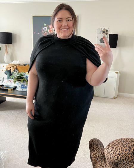 This plus size sweater dress is a cozy option for a nicer occasion. Faux cape- it’s attached to the back waist of the dress. Up to size 28  

#LTKplussize #LTKover40