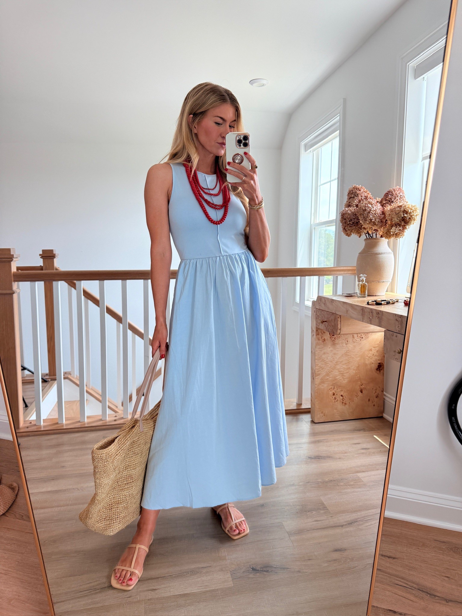 Blue dress + layered red necklaces! 

#LTKStyleTip #LTKSeasonal #LTKBeauty