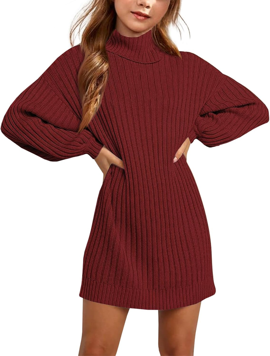 Fall Winter Girls Oversized Sweater Dress Turtleneck Batwing Long Sleeve Kids Teen Tween Casual Sweaters Girl Dresses | Amazon (US)