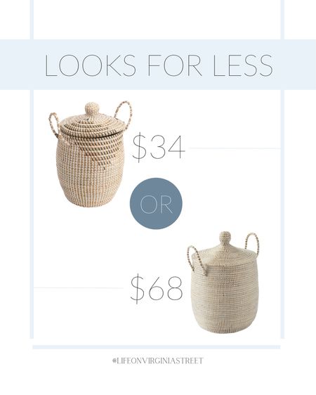 Looks for less!! Grab this cute decorative/storage basket from Serena and Lily for half the price when you grab the look-a-alike! So similar!! 

serena and lily, storage basket, woven basket, coastal home, coastal style, tj maxx, looks for less, splurge vs save, home decor, affordable home decor 

#LTKhome #LTKunder50 #LTKstyletip