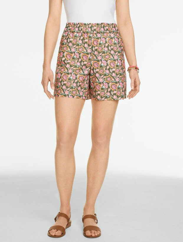 Washed Linen Pull-On Shorts - Strappy Floral | Talbots