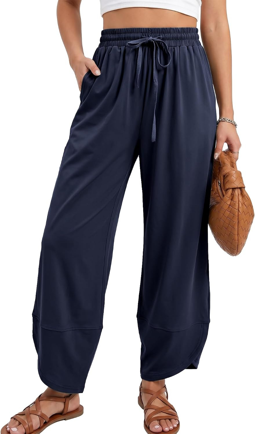 SeeLuNa Women Travel Pants Drawstring Tulip Hem Barrel Pant with Pockets | Amazon (US)