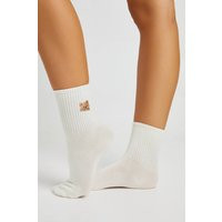 boohoo Women's Embroidered Bear Detail Socks in Ivory | Denim | boohoo (US & Canada)