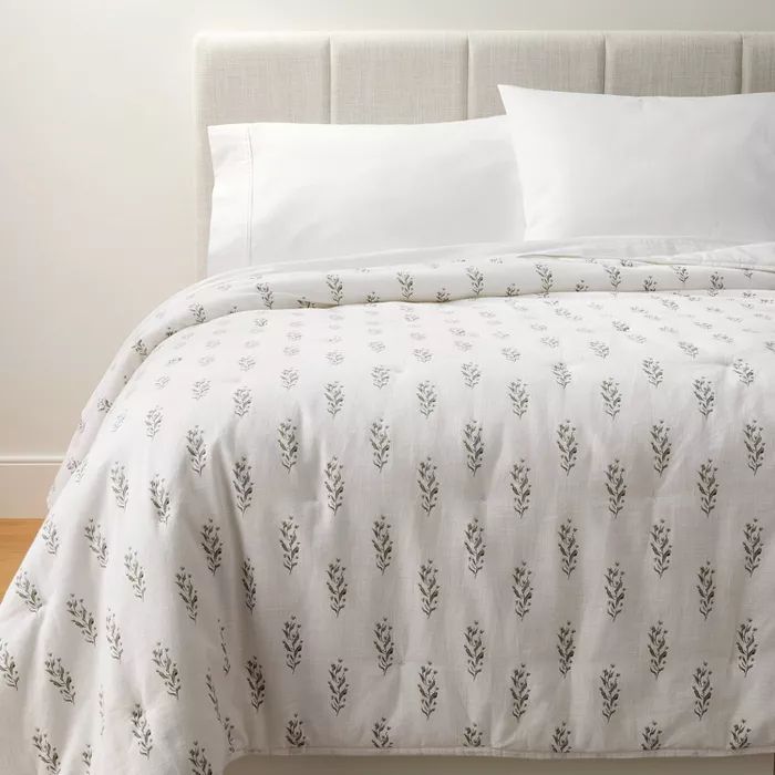 Lofty Cotton Slub Wood Block Floral Quilt White - Threshold™ designed with Studio McGee | Target