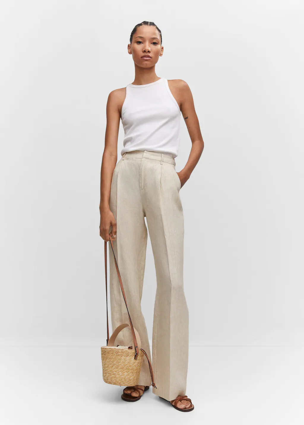 Straight linen-blend pants | MANGO (US)