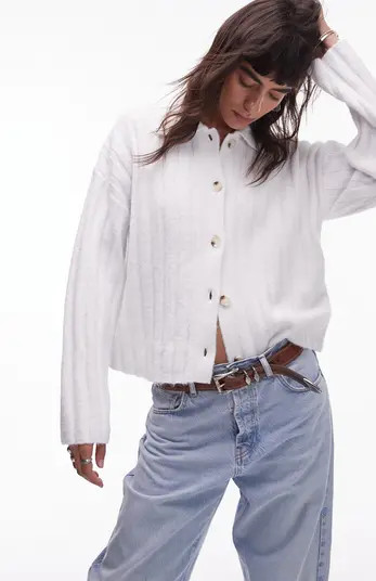 Topshop Rib Collared Cardigan | Nordstrom | Nordstrom