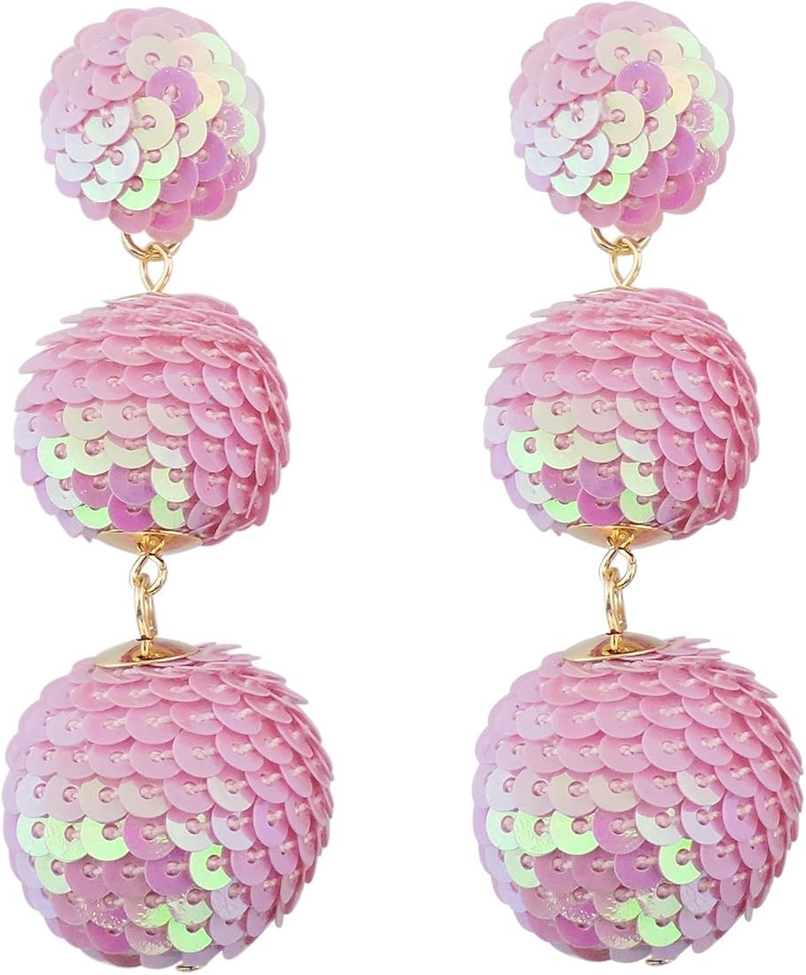 COIRIS Sequin Ball Dangle Stud Earrings for Women Beaded Statement Drop Earrings | Amazon (US)