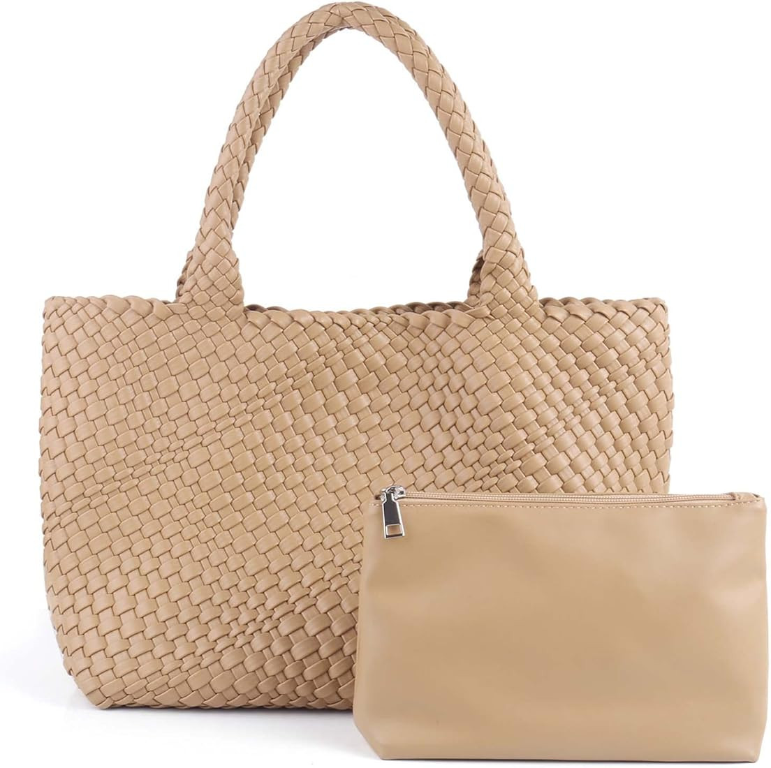 Vipost Woven Tote Bag for Women, Large Vegan Leather Beach Bag with Purse, Top-handle Travel Hand... | Amazon (US)