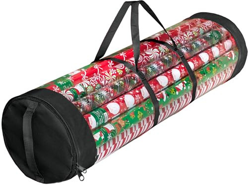 ZOBER Round Christmas Gift Wrapping Paper Organizer Storage - 40 Inch Gift Wrap Storage Containers - Wrapping Paper Holder, Clear PVC with Durable 600D Oxford Fabric, Fits 25 Standard Rolls - Black | Amazon (US)