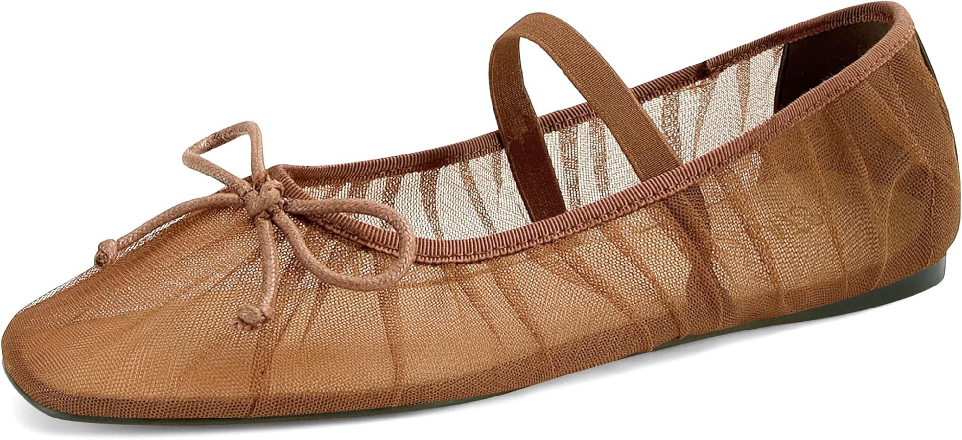 STALOV Mesh Ballet Flats for Women Square Toe Bow Mary Jane Flats Tulle Comfortable Dress Casual ... | Amazon (US)