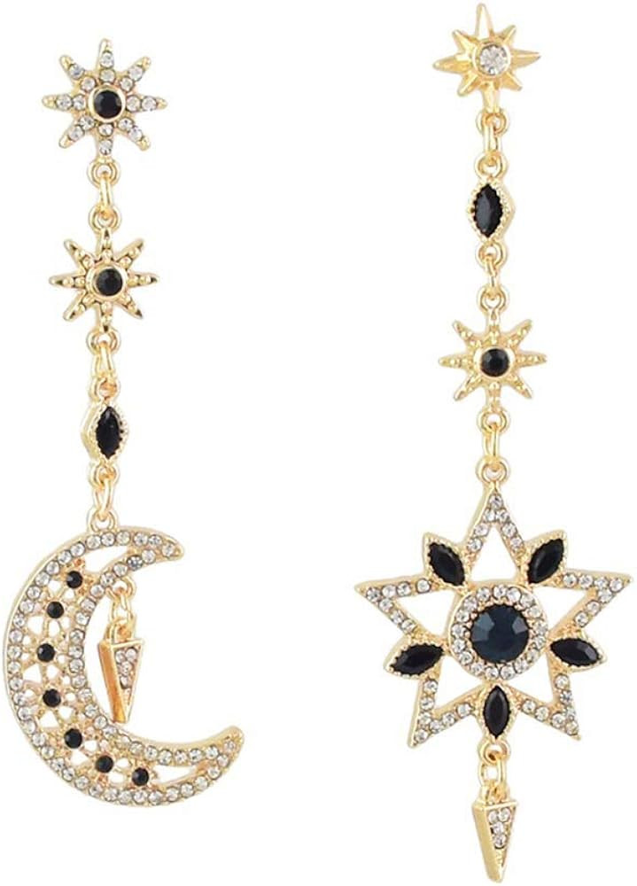 Exaggerated Luxury Sun Moon Stars Drop Earrings Rhinestone Punk Earrings for Women Jewelry Golden... | Amazon (US)