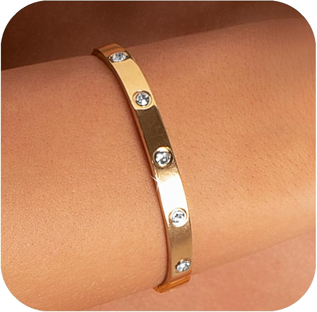 18K Gold Plated Bracelets for Women Love Bangle with Cubic Zirconia Crystal Friendship Bracelets ... | Amazon (US)