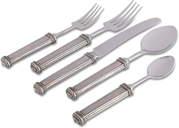 Vagabond House 5 Piece Pewter Leaf Pattern Flatware Set Place Setting 9.5 inch Long | Amazon (US)