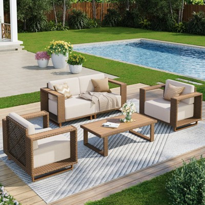 Captiva Designs Outdoor Patio Furniture Sectional Wicker Sofa Conversation Set with 9.8 Inch Thick Cushions with Table | Target