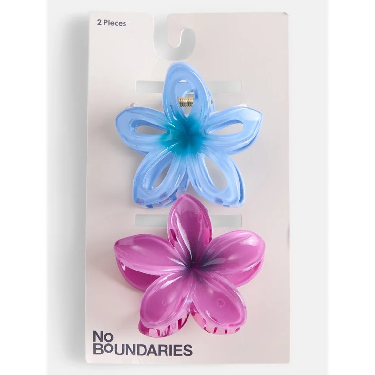 No Boundaries Flower Hair Claw Clip Set, 2-Pack, Women's, Purple/Blue | Walmart (US)